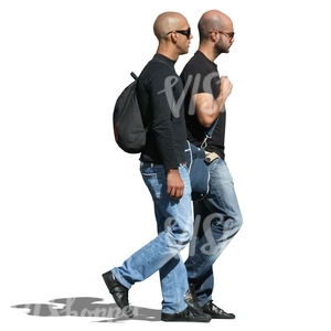 two bald men walking