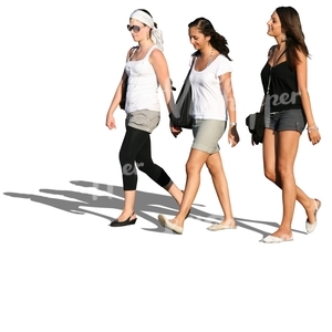 three women walking in summertime