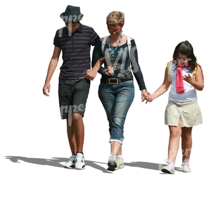 woman with her two children walking hand in hand