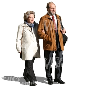 elderly couple walking arm in arm