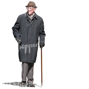 elderly man walking with a walking stick