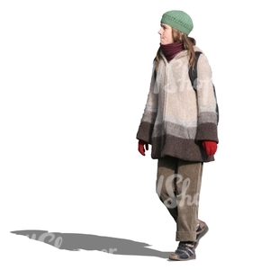 woman in a big sweater walking