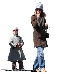 mother and daughter with sunglasses walking