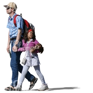 father and daughter walking hand in hand