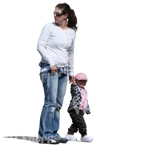 woman walking with her daughter