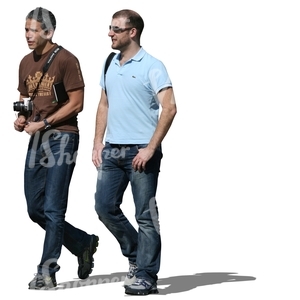 two men with a camera walking