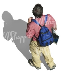 man with a backpack seen from above