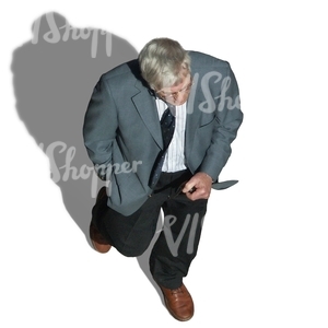 elderly man in a suit seen from above