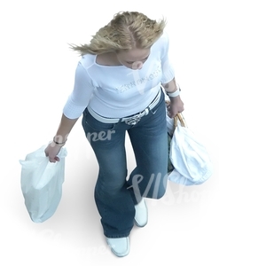 woman with shopping bags seen from above