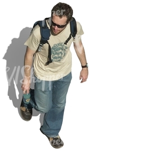 man with a backpack seen from above