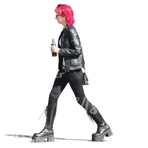 red-haired woman walking