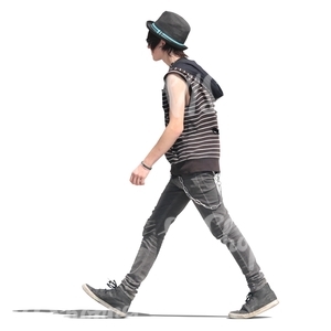 young man in punk style outfit walking