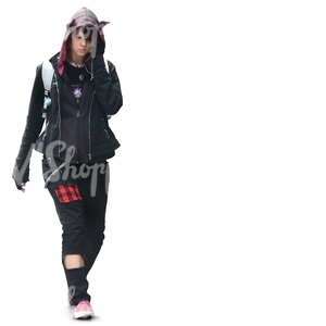 woman in punk style outfit walking