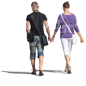 couple walking hand in hand seen from behind