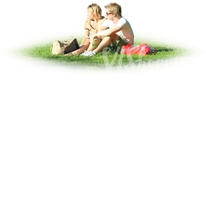 two people sitting together on the grass