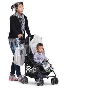 asian woman pushing a stroller