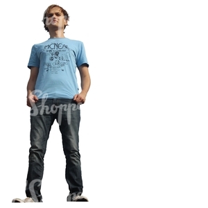 man in jeans standing seen from below