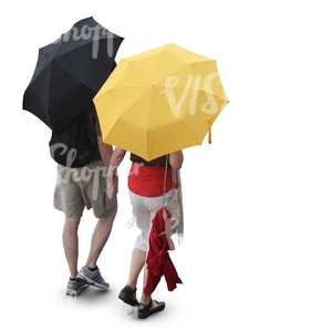 couple walking in the rain under umbrella seen from above