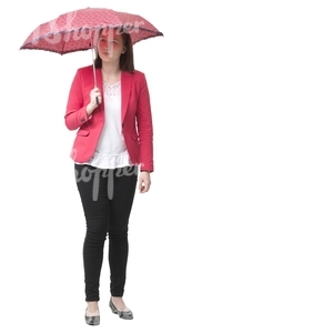 woman standing under a red umbrella