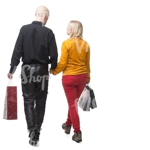 couple with shopping bags walking hand in hand