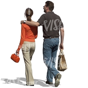 man and woman walking with mans arm over womans shoulders