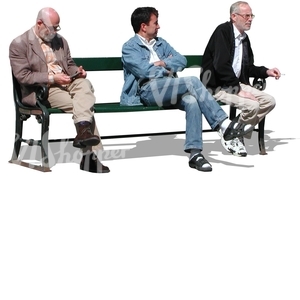 three men sitting on a bench