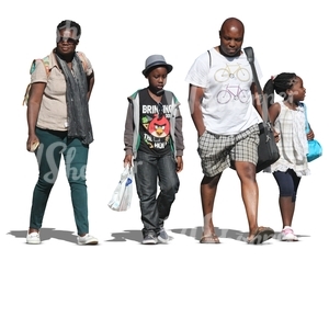black family of four walking