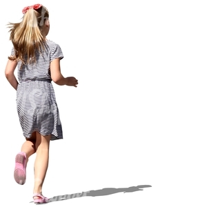 young girl in a striped dress running