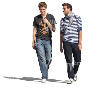 two men walking and laughing