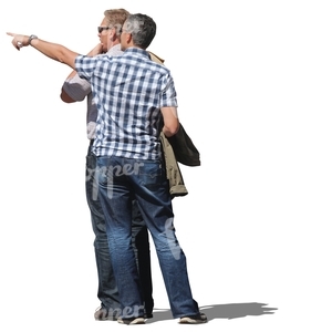 two men standing and pointing at something