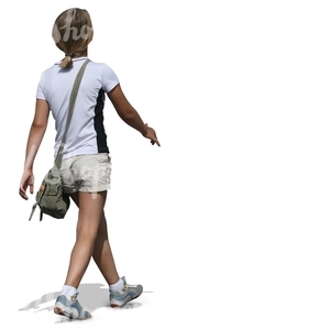 young girl in shorts walking