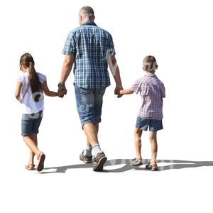 man walking with his two children hand in hand