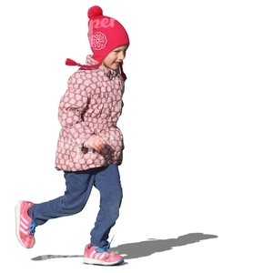 young girl with a red hat running