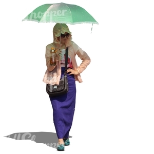 asian woman walking under a parasol