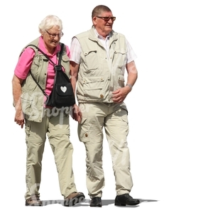 travelling elderly couple walking hand in hand