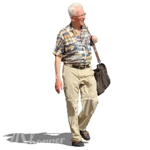 cut out grey-haired man walking