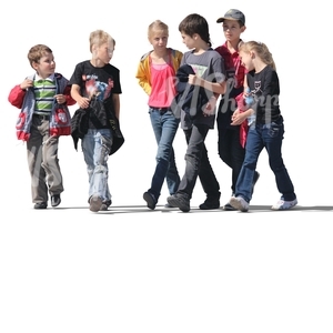 group of six children walking