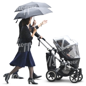 asian family in a formal attire walking in the rain