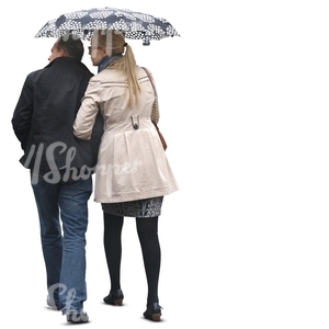 couple walking in the rain under a shared umbrella