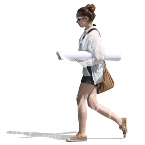 cut out woman walking with a package under her arm