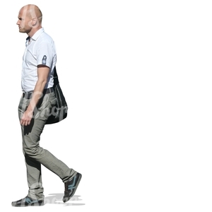 cut out bald man  with a bag walking