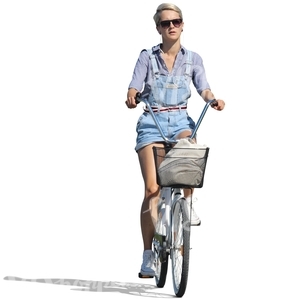 woman in denim shorts riding a bike