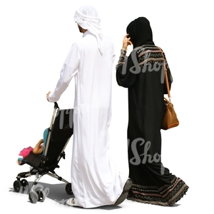 arab family walking with a baby stroller