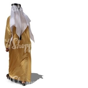arab man in a yellow thobe walking