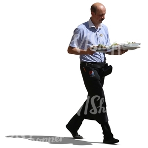 waiter walking and carrying plates