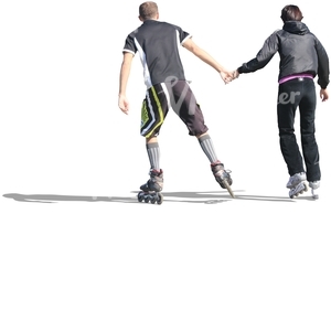 couple roller skating hand in hand