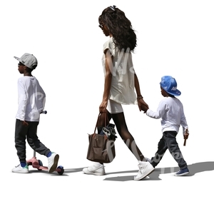 cut out african woman walking with her two sons