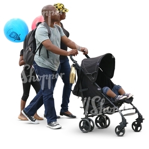 cut out black family of four walking