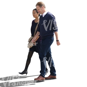 asian woman and an european man walking side by side