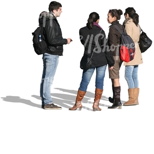 group of people in winter jackets standing together